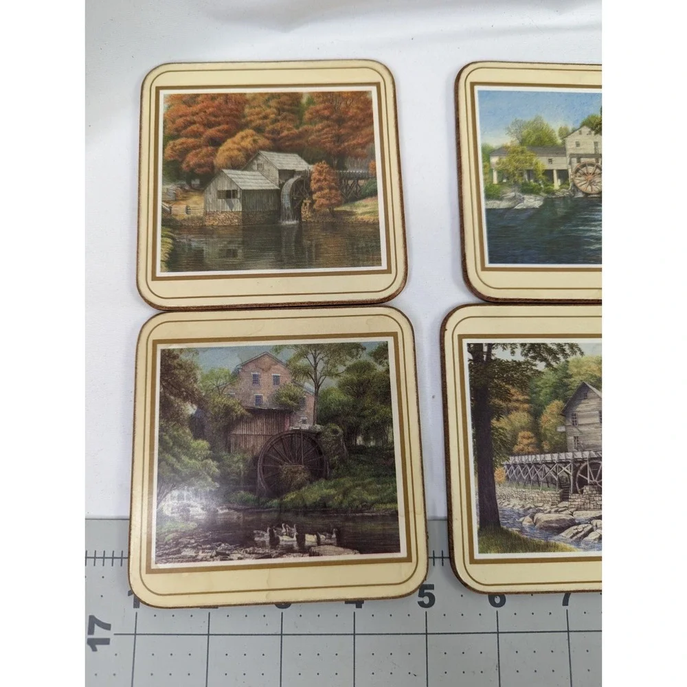 Water Mill Coasters Cork Back 4 Inch‎ Set of 6